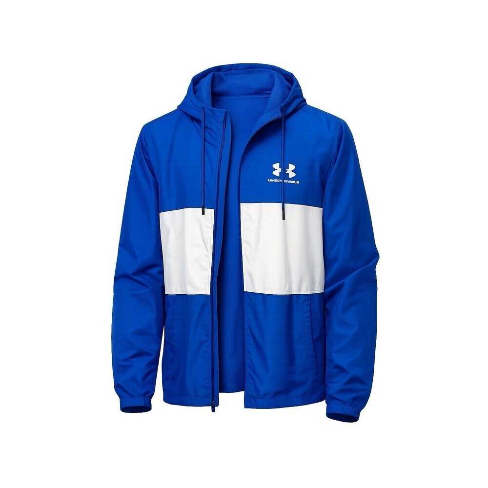 Under Armour Men’s XL Blue White Hooded Windbreaker Jacket Lightweight